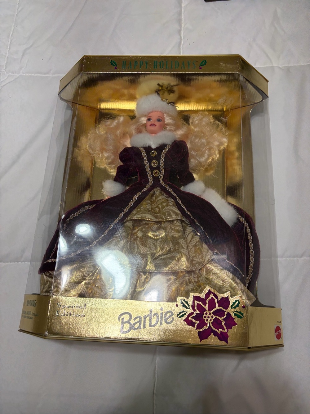 Mattel Barbie Holiday Doll in Burgundy, Gold, White